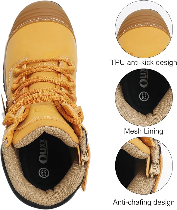 OUXX Work Boots for Men, Side Zipper Steel Toe Shoes, Water-Resistant, Non-Slip, Puncture-Proof(OX2720)