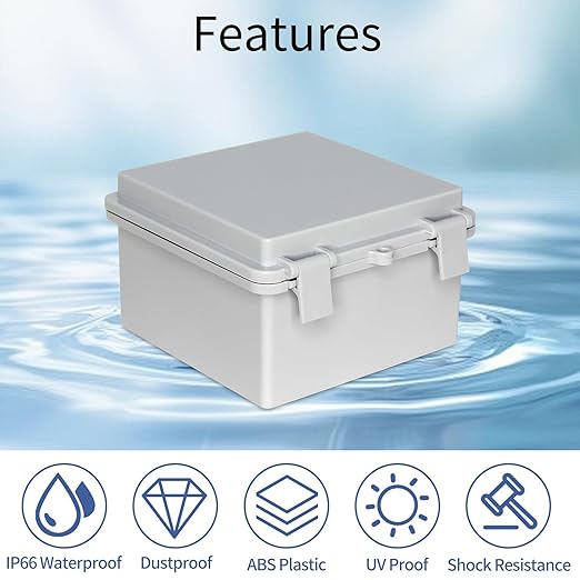 Weatherproof Junction Box Waterproof Electrical Box ABS Plastic Enclosure Switch Router Project Box Latch Hinged Project Enclosure (5.9"x5.9"x3.5")