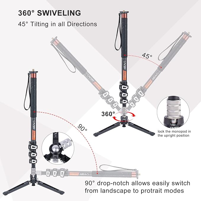 Cayer Carbon Fiber Monopod Leg, 68 Inch Camera Telescopic Video Monopod Tube with Feet, Compatible for DSLR Cameras and Camcorders