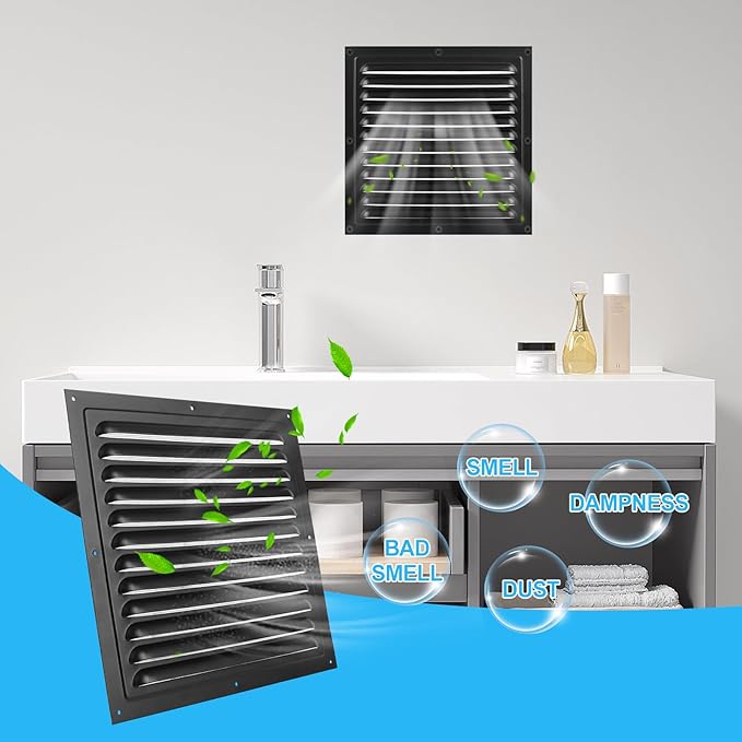 2pcs Attic Vents Gable Vents for Shed Shed Vent Kit with Screen Mesh Square Vent Louvered Vent Grille for Storage Shed Garage Ceiling Exterior Door House Attic (Black,10 x 10 Inch)