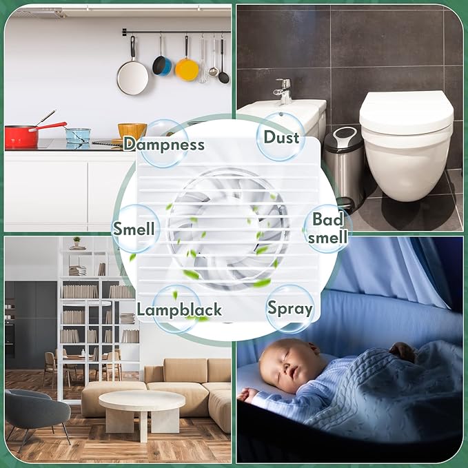 Qunclay 2 Pcs 4 Inch Small Window Fan 110v Kitchen Exhaust Fan 76 Cfm 2400r/min, 18w 65m³/h Extractor Vent Bathroom Wall Ventilation with Anti Backflow Check Valve Chain Switch