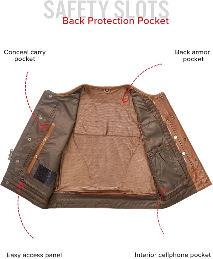 First Mfg Co - Lowside - Mens Motorcycle Biker Riding Canvas, Leather, Twill, Perforated Leather Vest
