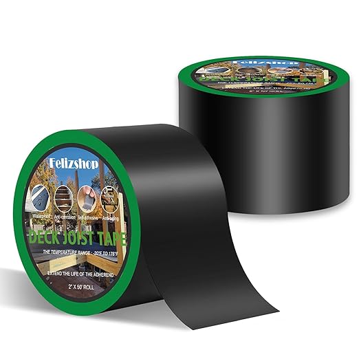 Joist Tape for Decking,4" X 50' Deck Joist Tape,Waterproof Butyl Joist Tape Anti-Corrosion Flashing Tape for Protecting Joist Deck Beams Wood(2 Rolls)