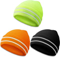 JenPen 3 Pcs Safety Beanie Reflective Hat Winter High Visibility Unisex Knit Beanie Hat Running Cap Headwear for Men Women