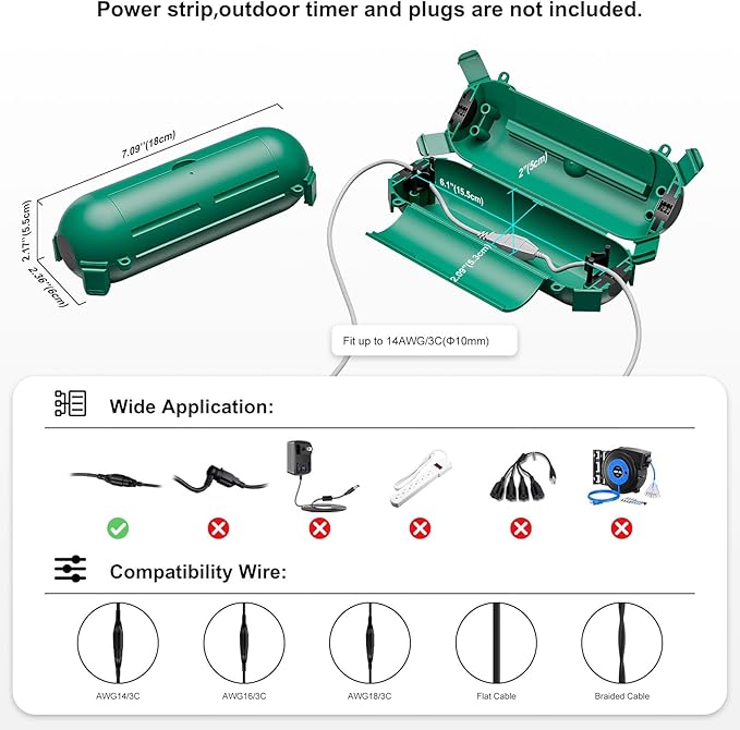 iwillink 2 Pack Outdoor Extension Cord Cover Waterproof - Weatherproof Electrical Connection Box for Outdoor Outlet, Plug, Socket, Christmas Holiday Decoration, Power Tool, Green
