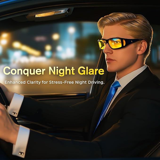 Bio-th Night Driving Glasses Anti Glare, Polarized Night Vision Glasses for Driving, HD Yellow Tint Lens for Rain, Fog & Dark