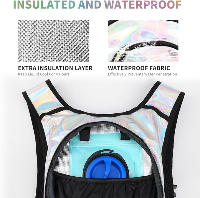 Hydration Pack, Hydration Backpack with 2L Hydration Bladder, Festival Essential Water Backpack, Lightweight Hydration Bag Hydropack Hydro for Running, Biking, Music Festival Gear, Rave
