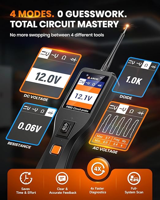 ANCEL PB60 Automotive Circuit Tester, Power Circuit Probe Tool, 12-24V Electrical Short Open Breaker Circuit Finder, AC/DC Current Resistance, Digital Volt Ohm Meter, Activate Component, for 99% Car