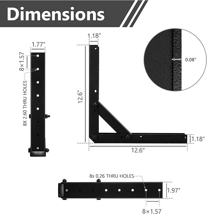 Heavy Duty Adjustable Angle Bracket (2 pc) for Wall Mount, Roof Mount, Foldable Hinge Bracket, Truss and Frame for Solar Panel Stand, Awning Roof, Commercial Sign, Table Shelf Support.