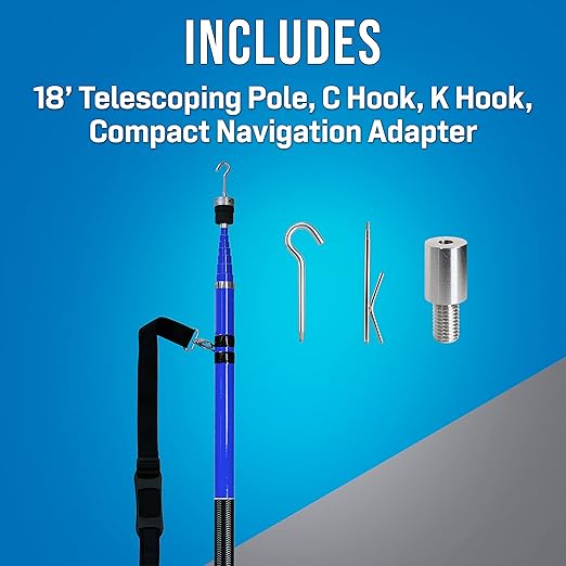 Jonard Tools RDT-18K - 18 ft Telescoping Extension Pole - High-Density Fiberglass and Enamel Coating, Includes C Hook, K Hook, Adapter, Strap, and Carrying Pouch