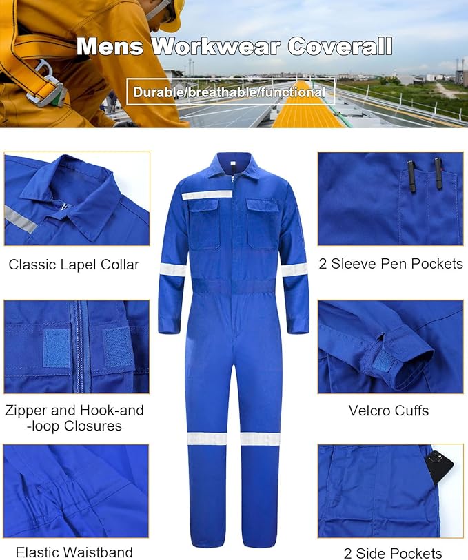 Mens Workwear Coveralls Work Mechanic Jumpsuits Long Sleeve Coverall Work Wear Multi Pockets