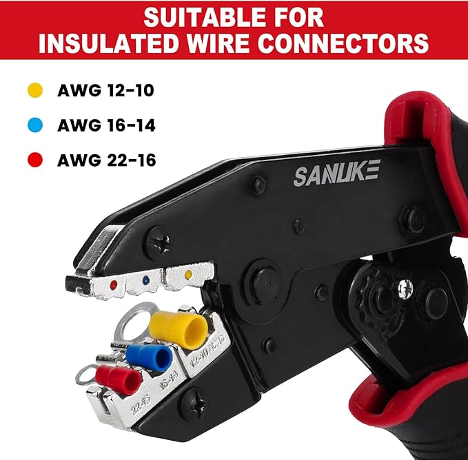 Sanuke Crimping Tool For Insulated Wire Connectors-AWG 22-10 Ratcheting Wire Crimper-Crimping Pliers-Electrical Crimping Tool for Insulated Connectors and Wire Terminal