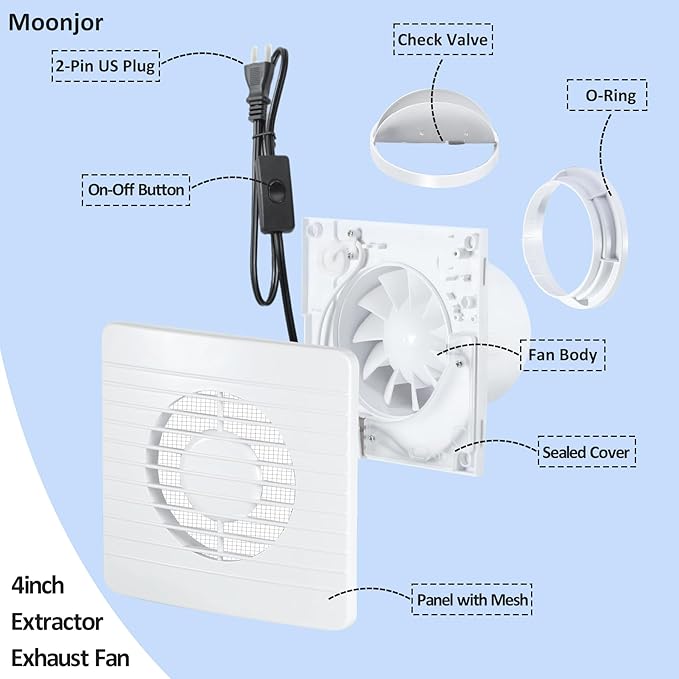 4inch Exhaust Fan, Window Wall Mount Vent Extractor Fan w/Button Switch, Cord for Kitchen Bathroom Workshop Garage (Grilles Panel with Mesh)