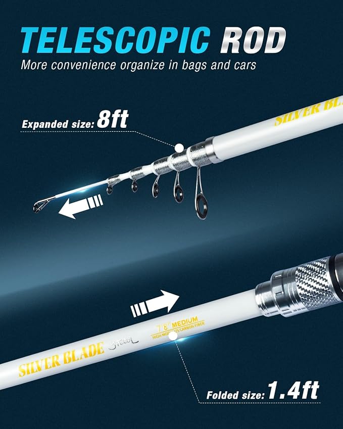 Ghosthorn Fishing Rod and Reel Combo Carbon Fiber Telescopic Fishing Pole Carrier Bag Portable Kit Saltwater Freshwater