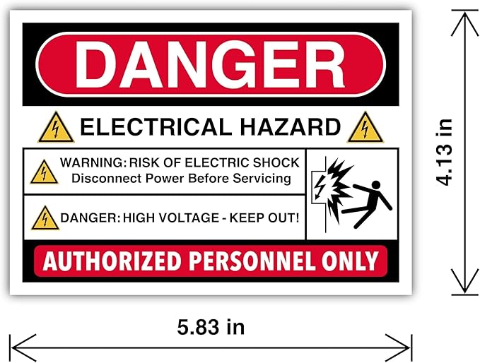 5-Pack Danger Electrical Hazard Labels – 4.13" x 5.83" Polypropylene Glossy-Laminated Safety Decals – High Voltage, Electric Shock Risk, Disconnect Power, Keep Out, Authorized Personnel Only Stickers