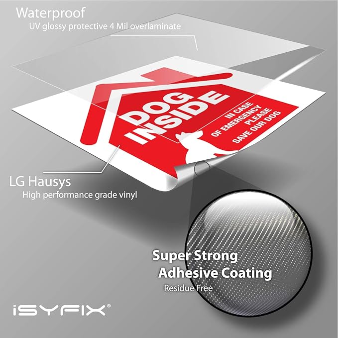iSYFIX Dog Inside Alert Signs Stickers - 4 Pack 5x5 Inch - Premium Self-Adhesive Vinyl, Laminated for Ultimate UV, Weather, Scratch, Water and Fade Resistance, Indoor and Outdoor red