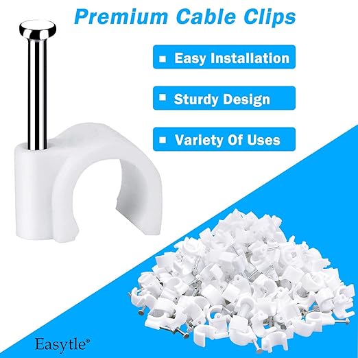 Cable Wire Clips 4mm 6mm 8mm 10mm Cable Management RG6 RG59 CAT5 CAT6 RJ45 Electrical Ethernet Dish TV Speaker Wire Cord Tie Holder Single Coaxial Nail Clamps(Pack of 2000)