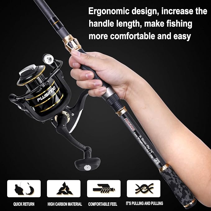PLUSINNO Fishing Rod and Reel Combo,Fishing Pole,Telescopic Fishing Rod Kit with Spinning Reel, Telescopic Fishing Pole with Carrier Bag for Freshwater Saltwater for Men Women