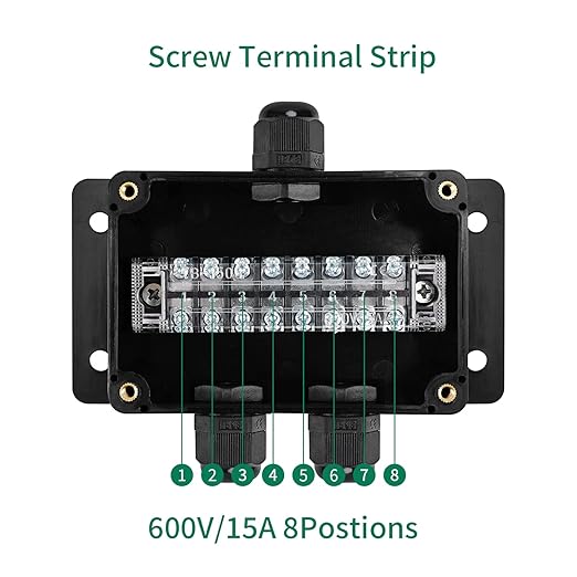 ABS IP67 Waterproof Dustproof Electrical Junction Box, with 15A 600V Barrier Terminal Cable Connector, 1 in/2 Out Power Junction Box（3.93 * 2.67 * 1.96in）