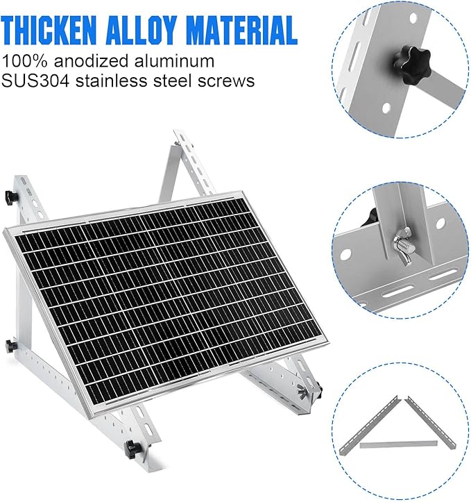 Solar Panel Mount Brackets, 2 Sets 45 inch Adjustable with Foldable Tilt Legs, Suitable for 2-4pcs 180 200 300 400 500 Watt Solar Panel for Roof, RV, Boat, and Off-Grid