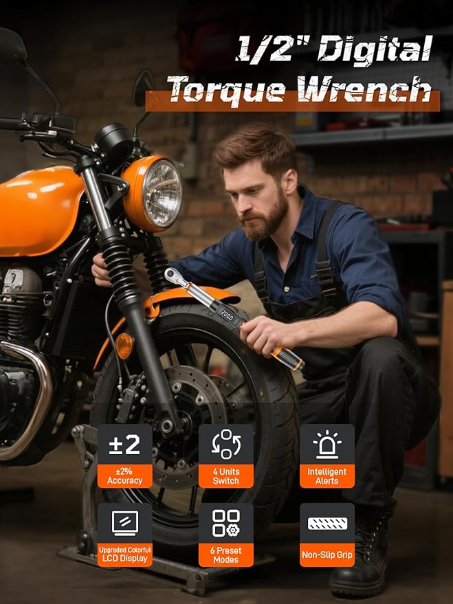 Digital Torque Wrench, 7.38-147.5 ft.lb/10-200 Nm, 1/2" Drive Inch Pound Torque Wrench Electronic with Buzzer & Colorful LED Indicator Cars Automotive