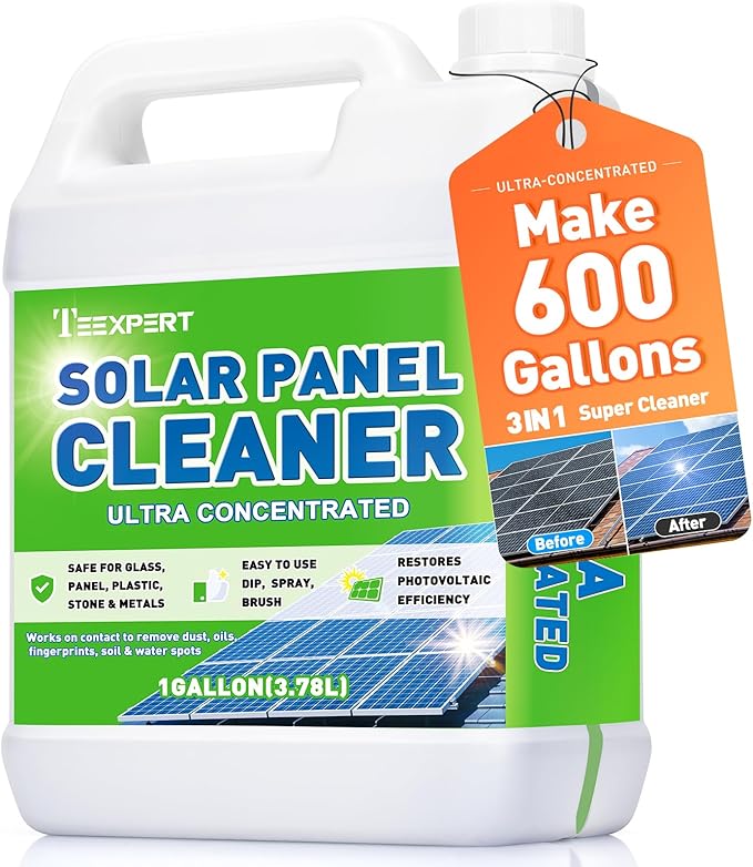 Teexpert Solar Panel Cleaner (1 Gallon Makes 600 Gallons), Super Concentrated Glass & Solar Panel Cleaning, Streak-Free Quick Dry Remove Dirt, Dust, Droppings, Oils, Fingerprints & Water Spots