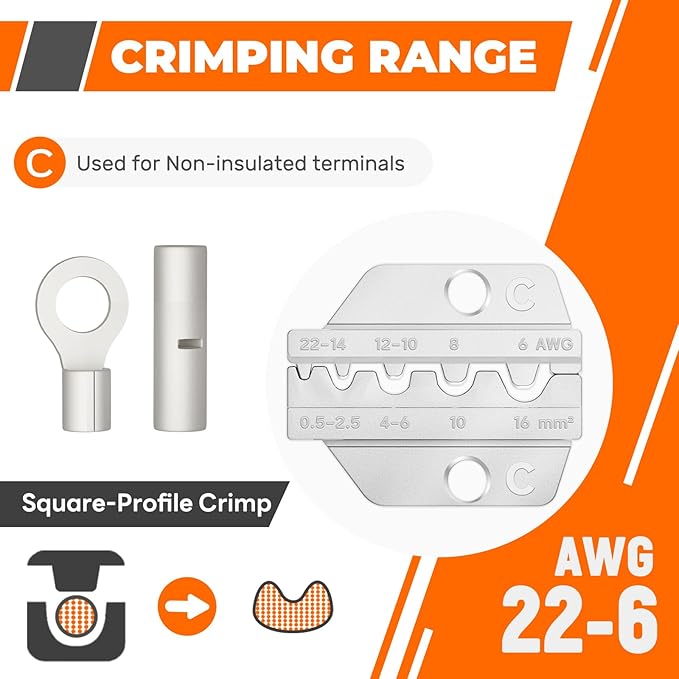 Crimping Die for Non-Insulated Terminals - 22-6 AWG