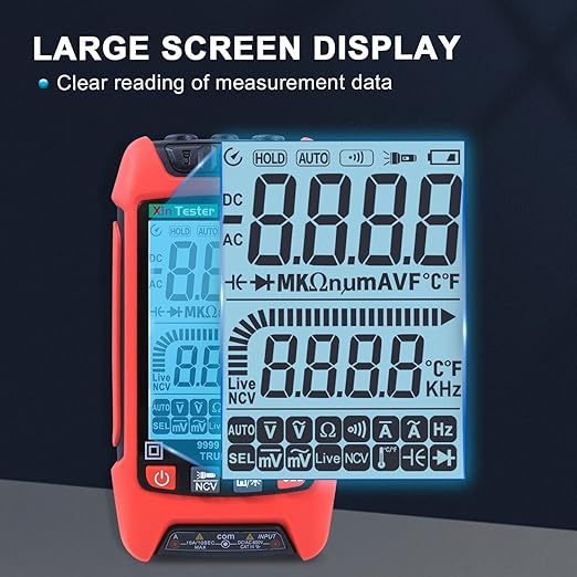 Xin Tester Digital Multimeter, 9999 Counts TRMS Auto-Ranging Voltmeter, Accurately Measures AC/DC Amp Ohm Voltage Meter Capacitance Frequency Diode with Backlight Flashlight