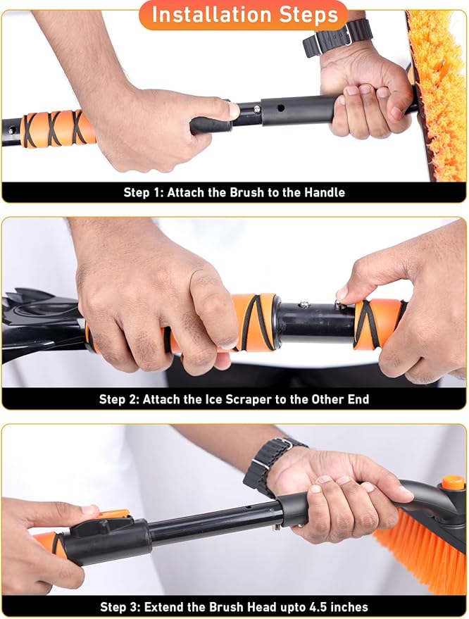 EcoNour 44.7" 3 in 1 Snow Brush for SUV, 360° Pivoting Extendable Long Snow Brush for Car, Snow and Ice Scrapers for Windshield with Ergonomic Foam Grip for Car Truck SUV, Winter Car Accessories