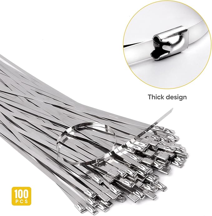 Heavy Duty Stainless Steel Zip Ties, 11.8 Inch 100 Pcs Uv Resistant Metal Cable Ties With Cutting Tool For Machinery, Chain Fence Parts, Barbed Wire Rolls, Outdoor Poultry Fence Repairs, Etc.