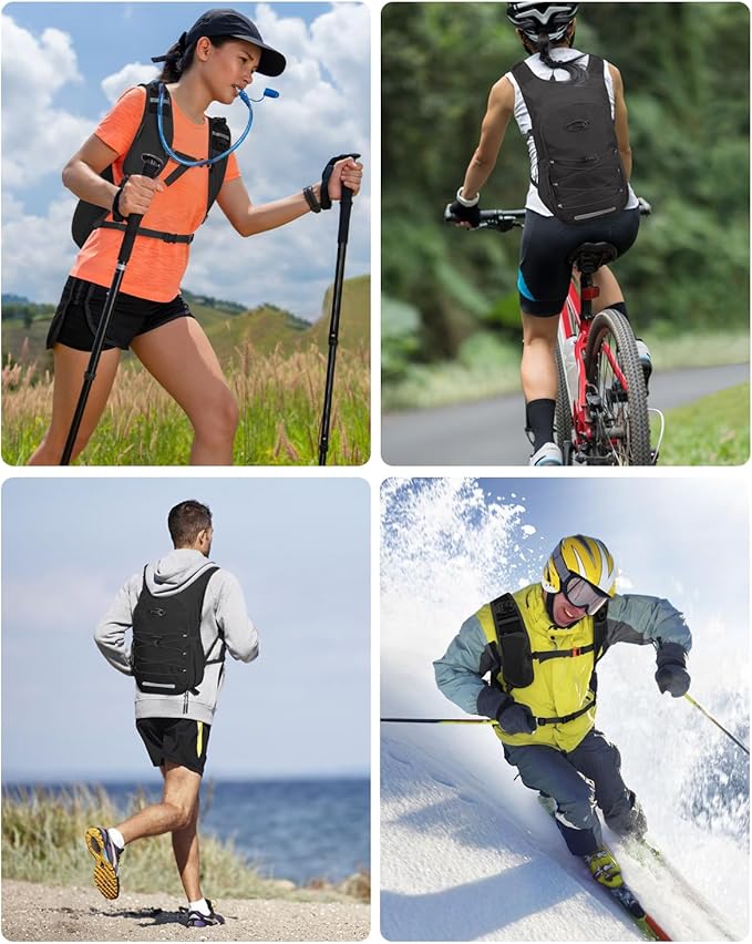 Hydration Backpack with 2L Water Bladder, Hiking Water Backpack for Men Women with Phone Pocket and Helmet Holder