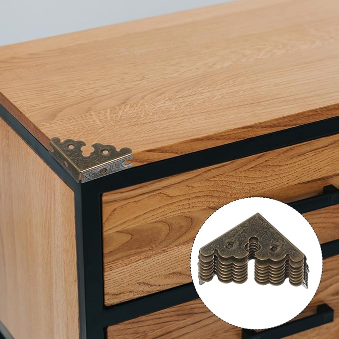 8 Pcs Bronze Decorative Table Corner Protectors, Vintage Corner Protectors for Furniture Vintage Covers Triangle Antique Bronze Metal Corners Protector with Screws for Jewelry Wooden Box Desk