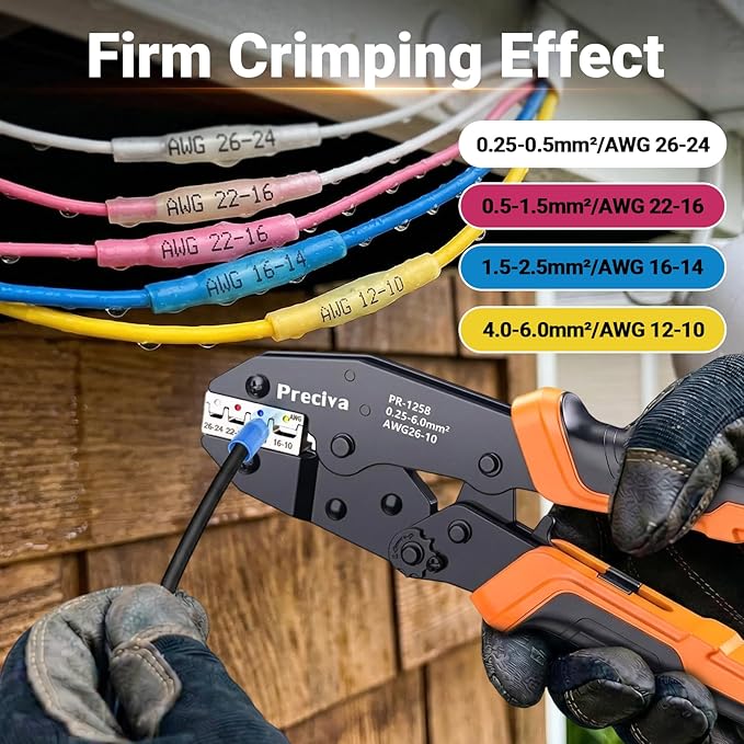 Preciva Heat Shrink Connectors Kit, Preciva Wire Crimping Tool with 180PCS 26-10 AWG Pure Copper Ferrules,Ratcheting Crimper for Automotive, Electrical, Marine & Wiring Repairs