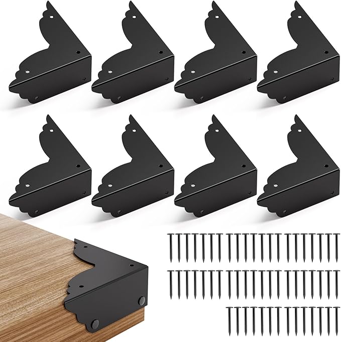 8 Pieces 70x70x26mm/2.76"*2.76"*1.02" Antique Bronze Decorative Box Corner Covers Guards Desk Edge Protectors (Black)