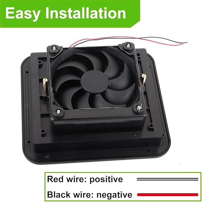 AUTOXBERT RV Side Vent Fan, 2.4W 12V One-Way Silent Wind Air Ventilation Exhaust Fan for Caravan, Motorhome, Camper, Black