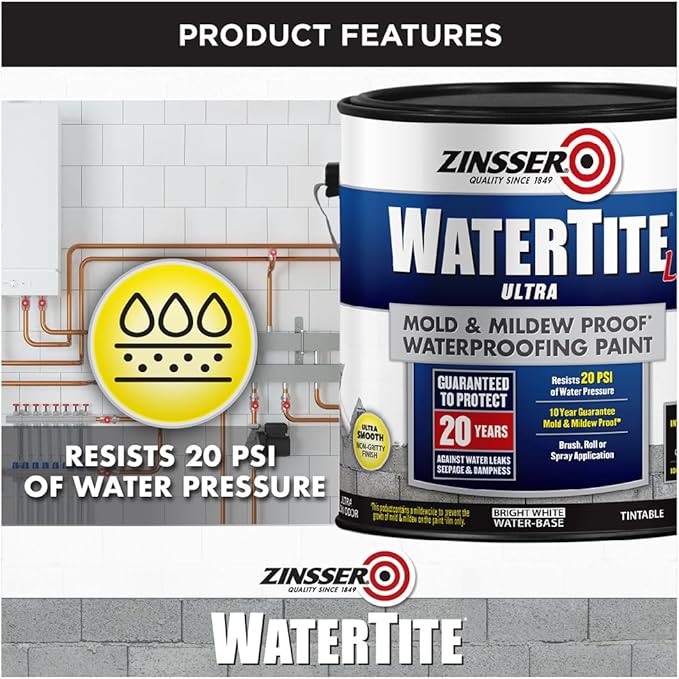 Zinsser 270267-2PK WaterTite LX Ultra Waterproofing Paint, Gallon, White, 2 Pack