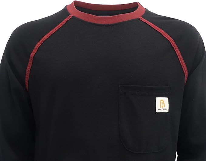 BOCOMAL FR Shirts for Men Crew Neck Long Sleeve 5.5oz Light Weight Flame Resistant/Fire Retardant Clothing Shirt