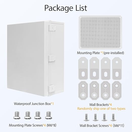 Electrical Box IP65 Waterproof Dustproof ABS Plastic Enclosure Outdoor and Indoor Project Box Hinged Cover with Mounting Plate Wall Brackets, Outer Dimension 19.7"x 15.7" x 7.9", Grey