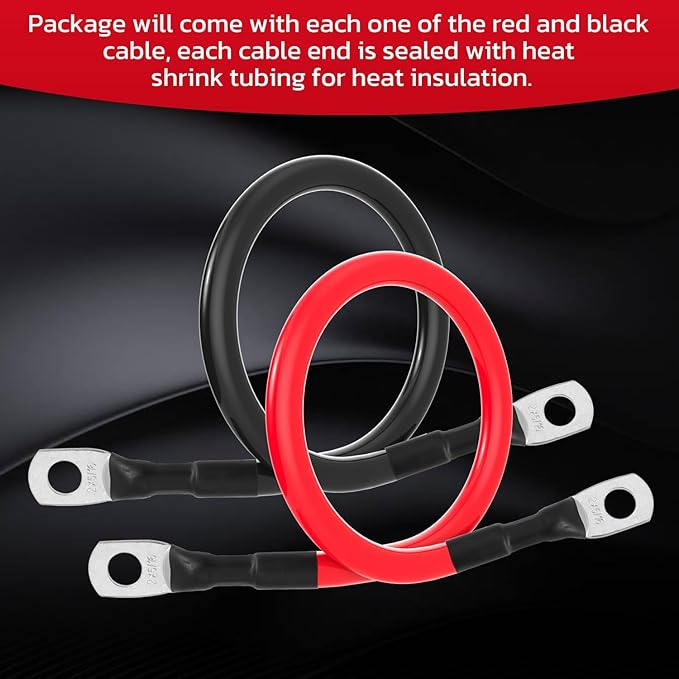 2 AWG Battery Cable 2AWG Gauge Battery Inverter Cables for Automotive Solar Marine Boat RV Car Motorcycle (2 AWG, 1FT, 5/16")