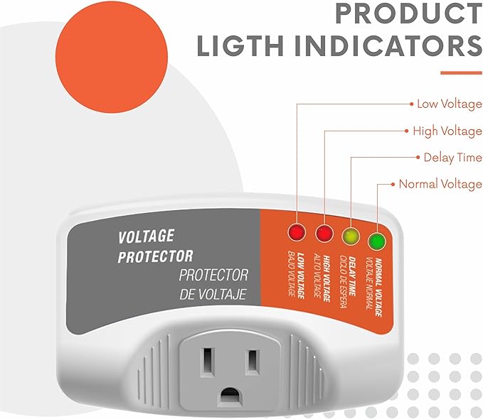 Refrigerators Surge Voltage Protector Multi Function Plug Single Outlet, Over Voltage/Under Voltage 140J Surge Protection for Air Conditioners & Home Appliances 120V 15A 1800W