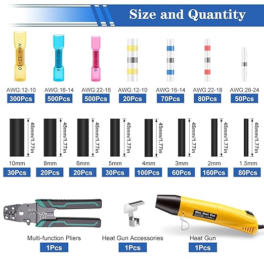 smseace 2020Pcs Heat Shrink Butt Connector,Solder Seal Wire Connectors Kit,Heat Gun and Crimping Tool Pack in Exquisite handbag 22-10AWG Waterproof Electrical Wire Crimp Connectors
