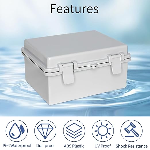 Waterproof Electrical Box Outdoor Project Junction Box ABS Plastic Housing with Latch Hinged Suitable for Landscape Lighting, Security Surveillance, DIY Projects etc(8.6"x6.6"x4.3")