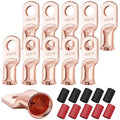 XHF 10PCS 4 AWG-5/16 Heavy Duty Battery Lugs with 3:1 Heat Shrink Tubing, Ring Terminals Battery Cable Ends Copper Eyelets Electrical Battery Connectors