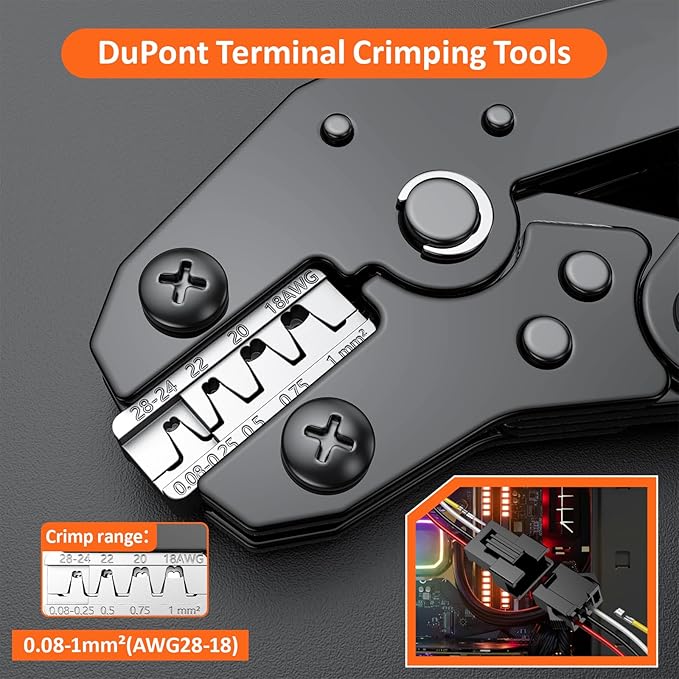 Preciva Crimping Tool Connector kit, 1050Pcs JST-SM Connectors Set, AWG28-18/0.08-1mm² Ratcheting Crimper Tool for Dupont, Molex, ATX, JST Series