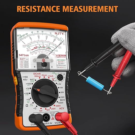 S471 Analog Pointer Multimeter, High Sensitivity Needle Meter for DC/AC Voltage Current Resistance Testing, Portable Battery and Load Tester with Built-in Fuses