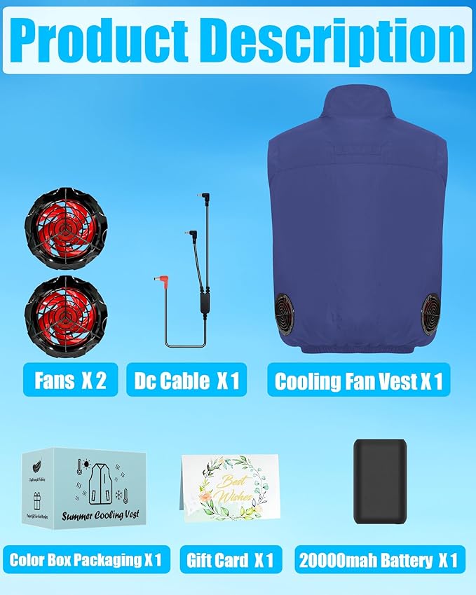 Cooling Vest Jacket with 2 Fans - Men and Women 21V Air Conditioner Vests, With 20000mAh Battery