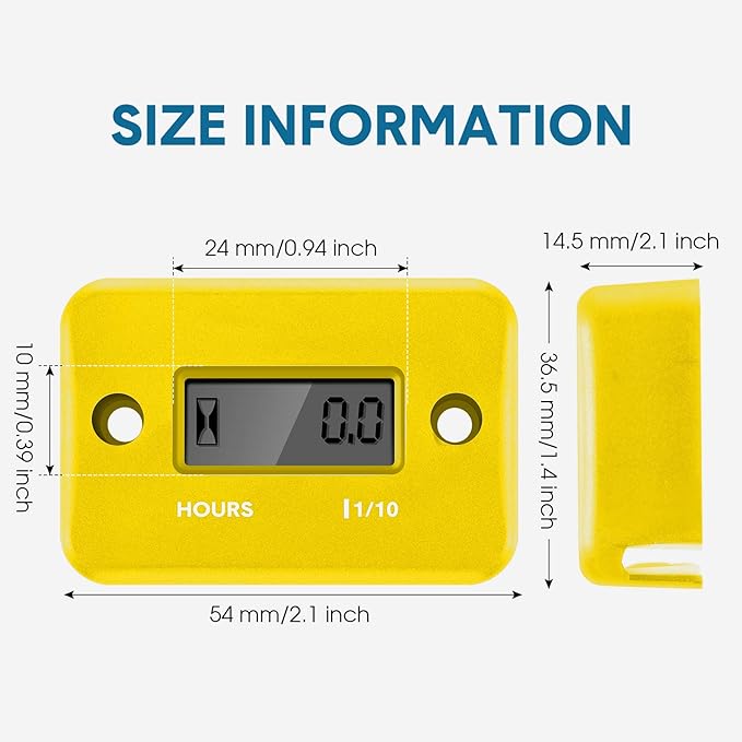 2 Pieces Inductive Hour Meter for Gas Engine Lawn Mower Dirt Bike Motorcycle Motocross Snowmobile Karting Marine ATV Boat Outboard Motor Generator Waterproof Hour Meters (Yellow)