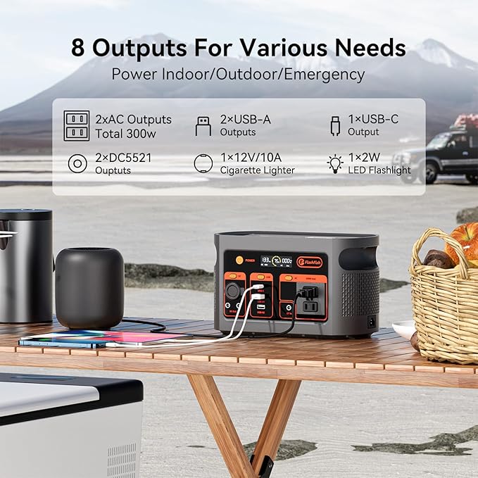 FF Flashfish Portable Power Station, 179Wh LiFePO4 Battery Pack, Solar Generator With 300W AC Output(Peak 600W), UPS, Full Charge in 70Min., Backup Power Emergency Power Supply For Home, Camping, CPAP