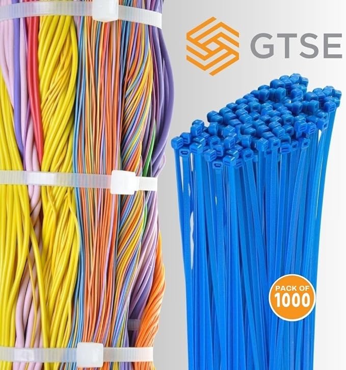 GTSE 4 Inch Blue Zip Ties, 1,000 Bulk Pack, 18lb Strength, UV Resistant Small Nylon Cable Ties, Self-Locking 4" Tie Wraps