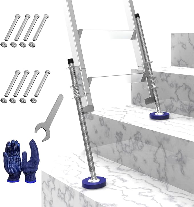 Blue Ladder Levelers for Type II,I and IA Extension Ladders up to 32’,with Anti-Slip Threaded and Adjustable Extension Ladder Legs for Stairs and All Surfaces - Pair (Standard Version （20"）)